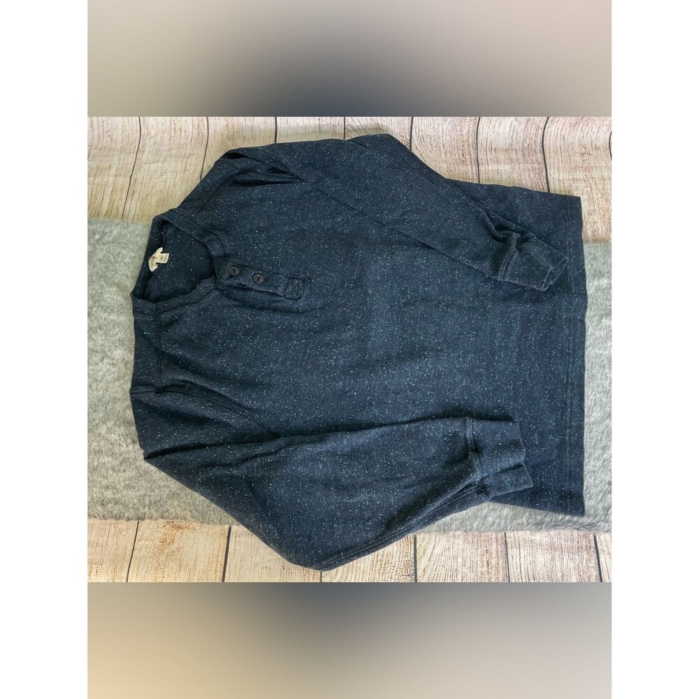 J. Crew Men's Navy Heathered Henley Knit Sweater 100% Cotton Size M